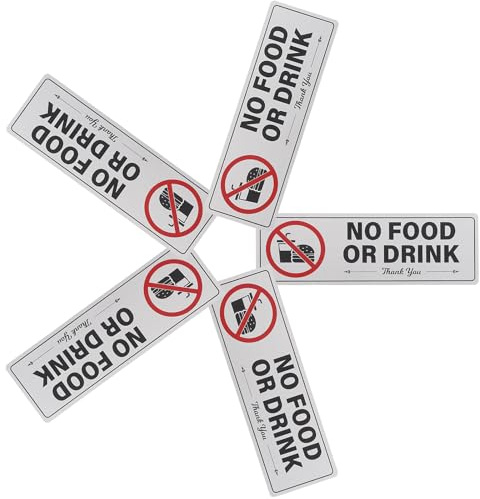 NUOBESTY 5 Pezzi Cartelli Adesivi Vietato Mangiare e Bere, Etichette Adesive di Avvertimento per Uffici e Aziende, Cartelli Sicurezza per Aree Pubbliche Interni ed Esterni