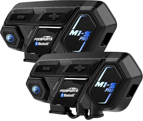 Fodsports Motorcycle Bluetooth Intercom, Music Sharing, M1S Pro 2000m 10 Riders Group Helmet Communication System Headset Universal Wireless Interphone (Waterproof/Handsfree/Stereo Music/GPS/2 Mic)