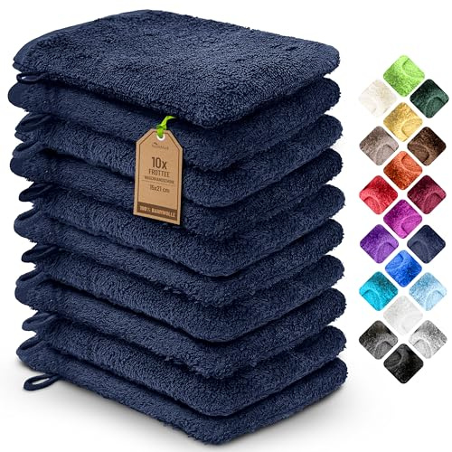 NatureMark 10x Waschhandschuhe aus Frottee 100% Baumwolle – Weich und Robust, Ideal für die tägliche Pflege und Gäste – Navy blau, 15x21 cm