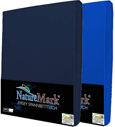 NatureMark 2er Pack Jersey Spannbettlaken, Spannbetttuch 100% Baumwolle in vielen Größen und Farben MARKENQUALITÄT ÖKOTEX Standard 100 | 120 x 200 cm - Navy/Royal