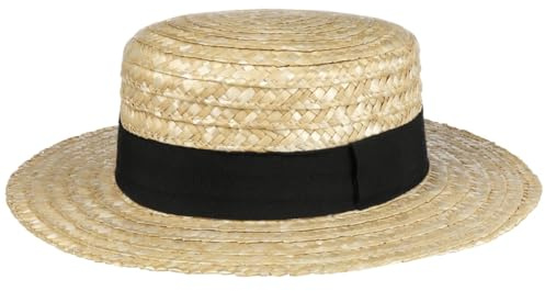 Lipodo Boater Straw Hat Ladies/Mens - Made in Italy - Sun hat Made of Wheat Straw - Gondolier hat for Spring/Summer - Hat with Grosgrain Ribbon Nature 57 cm