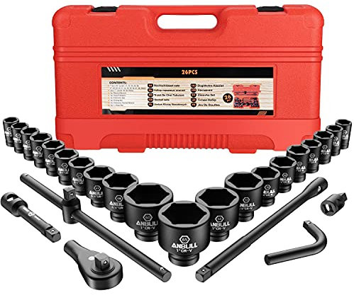 Anbull 3/4 Set Bussole a Impatto, 27 Pollici Set Chiavi a Bussola (con 3 set 1 Drive Impact Socket), dimensioni metriche (21-50 mm e 50-65 mm), CR-V Acciaio con barre di prolunga