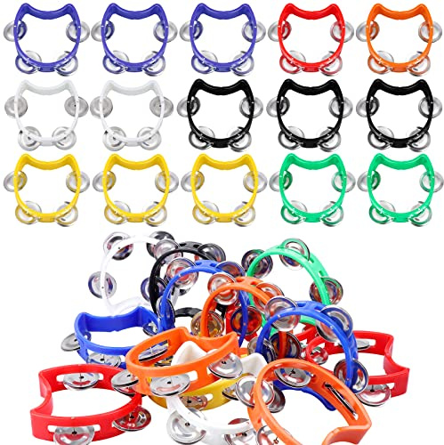Half Moon Tambourine 30 PCS Tambourine with Bells Plastic Tambourines for Children Hand Held Baby Tambourine with 4 Bells Percussion Instruments for Adults, Kids, Toddlers Home School Party Uses