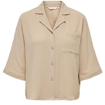 ONLY Damen Cropped Hemd Bluse Struktur Stoff aus Baumwolle Kurzes Halbarm Top Oberteil ONLTHYRA