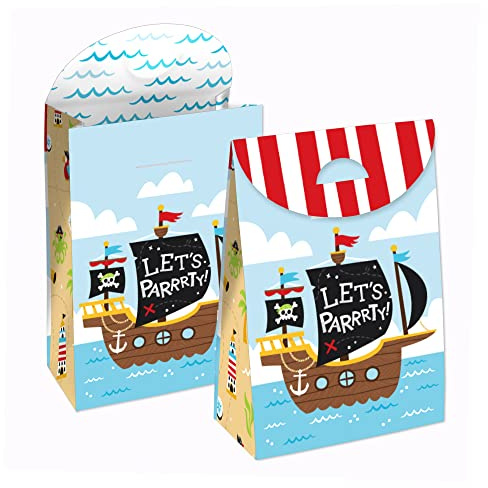 Big Dot of Happiness Pirate Ship Adventures - Skull Birthday Gift Favor Bags - Party Goodie Boxes - Set of 12