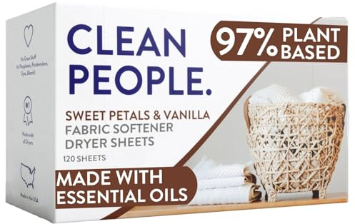 The Clean People Fabric Softener Sheets - Dryer Sheets - Softens & Removes Static Cling - Vegan Laundry Softener, Essential Oils (120 Count, Sweet Petals)