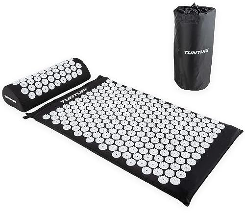 Tunturi Akupressurmatte mit Kissen - Akupunktur Matte - Stachelmatte für Rücken, Nacken, Fuße, Ganzkörper - 2in1 Nagelmatte Akupressurmatte - Anti Stress - 68x42x2cm - Schwarz