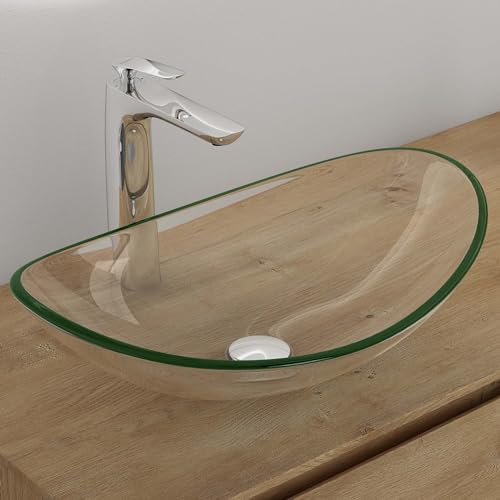 Mai & Mai Waschbecken Glas Aufsatzwaschbecken Glaswaschbecken Handwaschbecken Waschschale Oval Transparent BxTxH 53,5x35,5x16 cm Minerva08