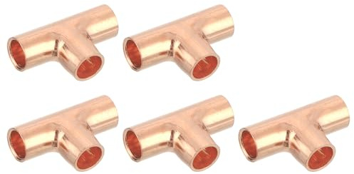 QUARKZMAN 5 Pezzi 6,35mm Raccordo a T in Rame Raccordo a Forma di T con Connessione a Saldare per Impianti Idraulici, 26x16mm