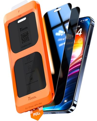TOCOL Privacy Pellicola Protettiva per iPhone 14 Pro Max 6,7 Pollici, 25° Reali Anti-Spy, Rimozione Automatica Della Polvere, Copertura Completa, Senza Bolle, Durezza 9H, 2 Pezzi