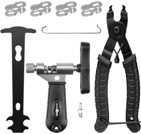 UETSNOR Kettennieter Fahrrad, Fahrradketten Reparatur Set 2.0, 4 Paar Fahrradketten Nieten, Kettenlehre Fahrrad, Fahrradketten Nieten und Kettenschloss Zange, für 6-12 Fach Fahrradkette Werkzeug