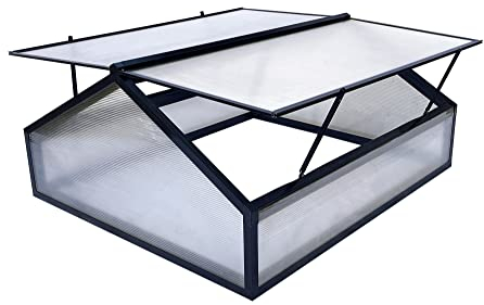 Euboer Mini serre surélevée en aluminium - Protection UV - Avec double toit - Translucide - Dimensions (H x l x P) : 117 x 97 x 53 cm - Double toit - Noir