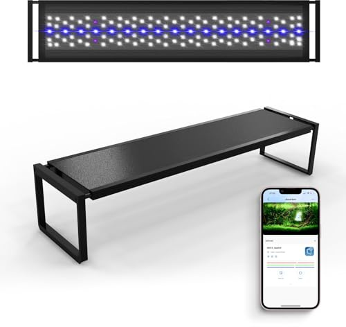 FZONE Aquarium Éclairage LED Avec Contrôle Via Application, Spectre Complet Pour Aquariums Plantés De 47-55 '', Minuterie Lever/Coucher De Soleil, 72W (Light120 | For 47.2-55.1 inch tank)