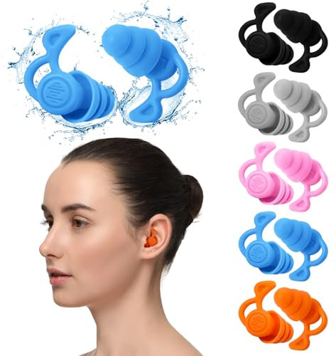 Halinuia 5 Paar Ohrstöpsel Schwimmen für Erwachsene Schwimm Ohrstöpsel Wasserdichte Wiederverwendbare Weich Silikon Ohrschutz zum Duschen Schwimmen Surfen Schnorcheln und Andere Wassersportarten