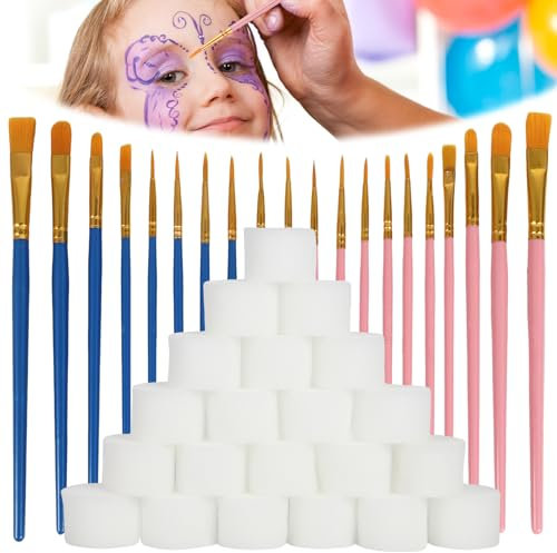 GENHH 20 Stück Kinderschminken Pinsel Set, Schmink Schwämmchen - Hochwertige Künstler Pinselsets mit Holzgriffen, Malerei Ölfarben Brush für Körperbemalung Anfänger Künstler Kinder und Erwachsene
