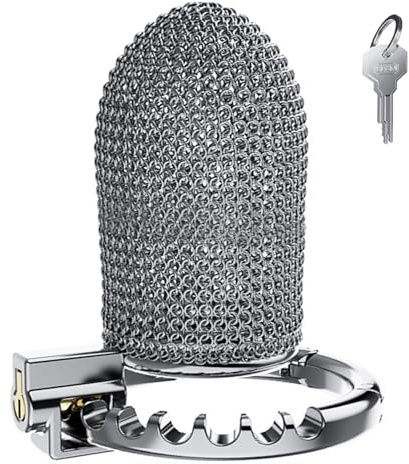 BDSMYEE Gabbia per pene regolabile in metallo, Gabbia di castità in cotta di maglia, Gabbia di castità maschile, Cintura di castità per uomini, Gabbia di castità, Gabbia per pene (Lungo)
