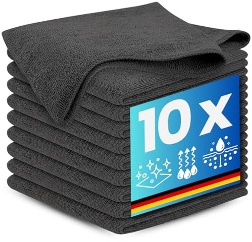Mikrofaser Reinigungstuch, Allzweck Mikrofasertücher, streifenfreie Putztücher, 10 Stücke, Grau, Größe 35 x 35 cm - zur trockenen und feuchten Anwendung - Microfaser Küchentuch Poliertuch Reinigungstu