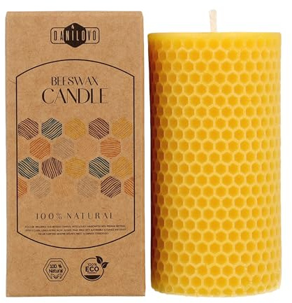 Danilovo Bougie Pilier en Cire d'Abeille Naturelle, Bougies Piliers 100% Pures, sans Danger, Luxueuses, pour une Maison Agréable, Parfum de Cire d'Abeille Naturel (1 pièce, 5x10 cm, 20 heures)