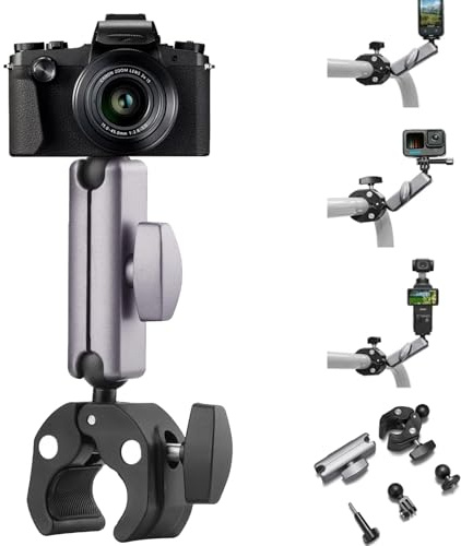 Motorcykelhållare för GoPro, cykelhållare aluminium actionkamera hållare med dubbelt 360° vridbart kulhuvud, cykelhandlebart fäste för Insta-360 X3 Go 3 Hero 13 12 11 10