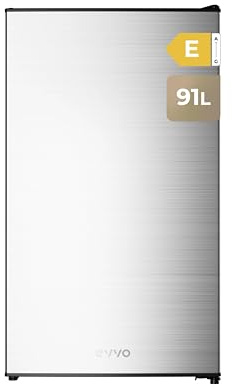 EVVO Frigorífico Mini F24X, 91 L, Inox, Bajo Consumo 85 kWh/año, Compartimento congelador, 41 dB, Mini nevera compacta para estudios, oficinas y cocinas modernas