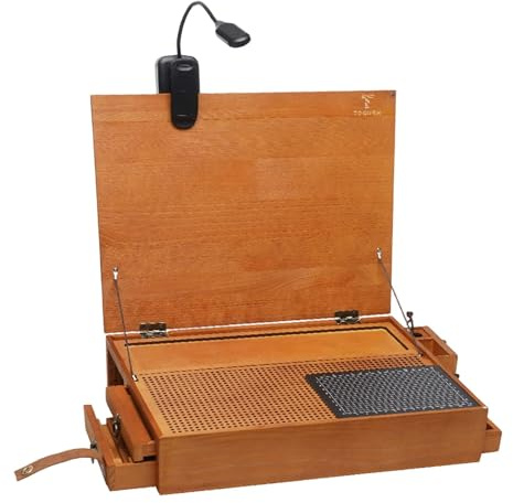 Banco de trabajo de construcción de modelos con luz, estación portátil de madera para manualidades, 13.4 x 10.2 x 2.5 pulgadas