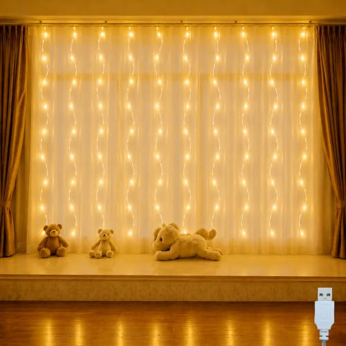 Yulmi Lichtervorhang Innen 2x1m 100 LEDs USB, Warmweiß