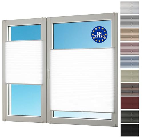 Deco4Me Plissee ohne Bohren (85 x 140 cm, Weiß Crash) - Blickdicht, lichtdurchlässig, Keine Verdunkelung - Jalousien zum Klemmen - Faltrollos für Fenster