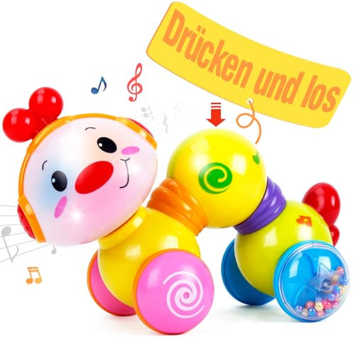CubicFun Musik Raupe Baby Spielzeug ab 6 8 9 12 Monate, Krabbelspielzeug mit Licht & Sound,Interaktives Krabbel Babyspielzeug ab 6-12 Monate,Tummy Time Toys,Weihnachten Geschenke für Junge Mädchen