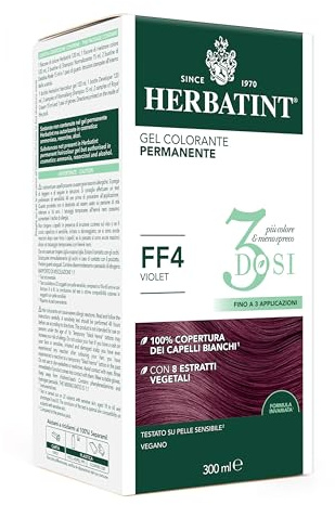 Herbatint Gel Colorante Permanente 3Dosi, 300ml - FF4 Violet, Senza Ammoniaca, per Pelli Sensibili, 100% Copertura Capelli Bianchi, con 8 Estratti Naturali Bio