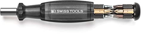 PB Swiss Tools Bit Handhalter Schraubendreher PB 6464 | 100% Swiss Made | Schraubendreher mit Bits im Griff, inklusive Schlitz 2/3/4, PH1/PH2, T10/T15/T20 Bits, Schwarz