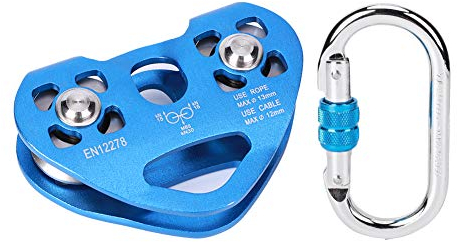 Alomejor 30 KN Doppelte Seilrolle mit O-Form Karabiner Rettungs Kabel Pulley Umlenkrolle Tandemrolle für Seilbahn Klettersteige