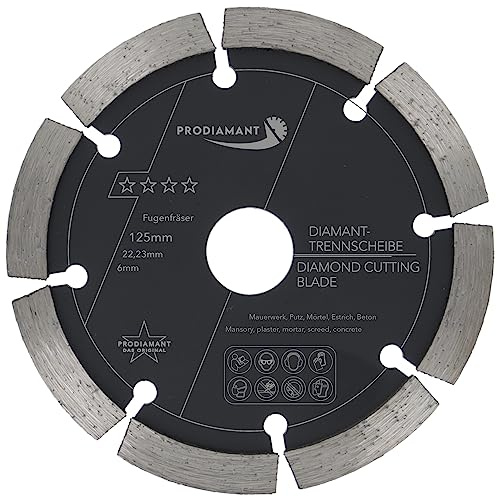 PRODIAMANT Fraises à joints ø 125 mm Largeur 6mm pour mortier Béton Maçonnerie et enduit 10mm Segment diamanté Qualité professionnelle