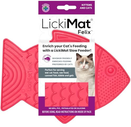 Lickimat Casper & Felix Katzen-Futterspender in Fischform für Katzen zur Reduzierung von Langeweile und Angstzuständen, perfekt für Futter, Leckereien und Angstreduzierung (Pink, Felix)