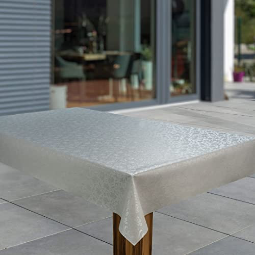laro Wachstuch-Tischdecke Abwaschbar Garten-Tischdecke Wachstischdecke PVC Plastik-Tischdecken Eckig Meterware Wasserabweisend Abwischbar, Muster:Geprägt Relief Blumen Grau Weiß, Größe:110x160