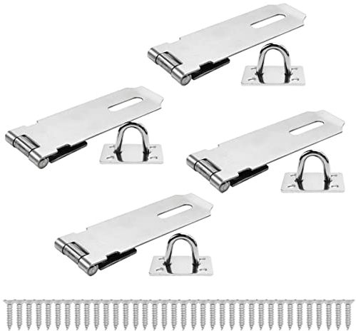 Bwintech 4 Stück Vorhängeschloss Hasp Latch Locks 5 Zoll (125mm) 304 Edelstahl Türschloss Hasp Latch Hasp für Tür Schuppen Tor Schrank mit Schraube Nickel gebürstet