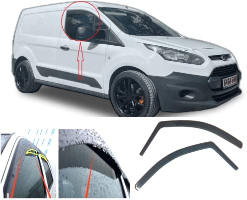 AC WOW 2x Wind Deflectors for FORD Transit Connect 2013-2020, Modern, dark smoke tinted, In-Channel Type