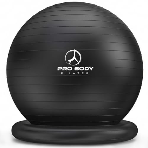 ProBody Pilates Yoga Ball Chair, Exercise Ball Chair with Base or Stand for Home Office Desk Sitting or Workout, Balance Ball & Stability Ball Seat for Back, abs (Black, 27-30 inches/68-75 cm)