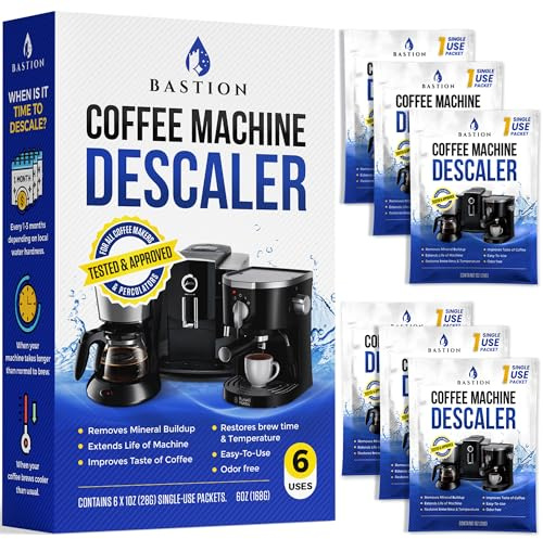 Avkalkningspulver lösning (6 användningar) avkalkningsmedel för kaffemaskiner | Kompatibel med Breville Keurig Nespresso Delonghi Ninja | För att avkalka automatiska kaffekannor och tillverkare och