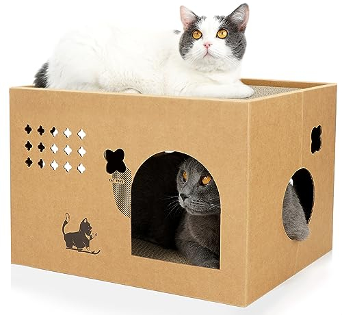 Cat Cardboard House with 2 PCS Scratching Pads, Large Scratcher Bed Corrugated Board Detachable Scratcher Box for Cats.(Cactus)…