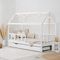 Homestyle4u 2522, Kinderbett 90x200 mit Rausfallschutz Bettkasten Lattenrost Bodenbett Hausbett Weiß Holz Kiefer