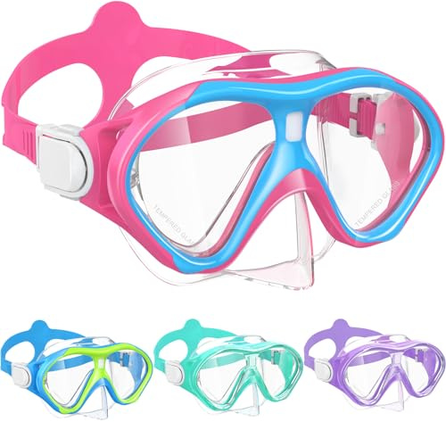 Kids Swim Goggles Snorkel Diving Mask with Luminous for Boys Girls Ages 5-15, Two-Color Anti-Fog Swimming Goggles with Nose Cover