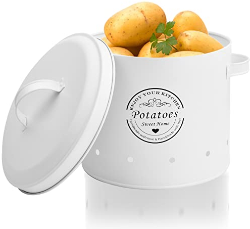 Boîte de rangement pour pommes de terre, pot à oignons,ail, bocaux de rangement, Boite Pomme de Terre，Pots et Bocaux de Conservation avec Couvercle et Flux d'air，Boite Rangement Cuisine (Blanc)