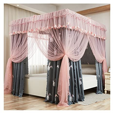 Betthimmel, Betthimmel für Mädchen, Mädchen-Prinzessin-Raumdekoration, Bettvorhang, 4-Pfosten-Edelstahlschiene, Moskitonetz (Größe: 200 x 220 x 200 cm)
