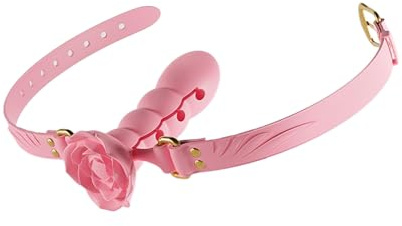 Multi-Section Adjustable Ball Gag Exercise Rose Shape Open Mouth Gag Bondage Gear Silicone Gag Couple Props Adult Sex Toys（Pink）