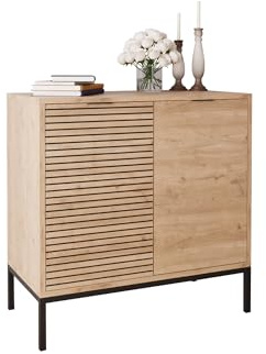 Bimossa Alya Multipurpose Occasional Cabinet – 80cm Modern Hallway Furniture, Tall Cabinet and Shoe Rack Storage Unit with Unique Lined Carving, Black Metal Legs, Ideal for Modern Home Organization