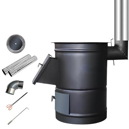 Stufe a Pellet per Riscaldamento, Stufa a Legna per Interni, Stufa a Legna Portatile Cilindrica per Barbecue, Nera(40 * 50cm)