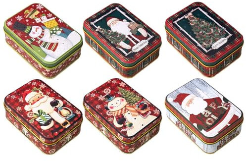 Qiwieod Julburk med lock, 6 stycken julkakburkar, chokladburkar dekorationsset för kakor, chokladburkar, kakburkar, julburkar, julbakverk, plåtburkar