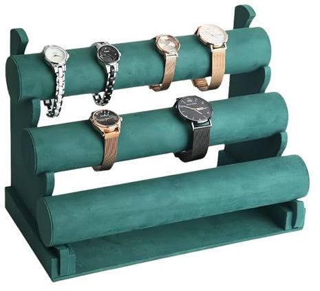 PRITOK Supporto per bracciale in velluto con display rimovibile a 3 piani, supporto per gioielli per donne e ragazze, in velluto, porta gioielli per bracciale, collana e orologio (verde)