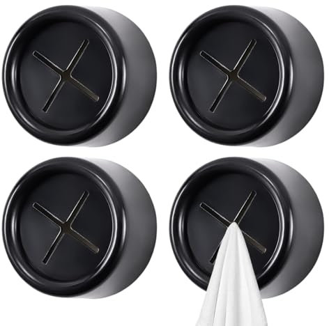 SGERUFZ 4 Pièces Porte-Serviette de Cuisine, Porte-Torchon sans Percage, Crochet à Serviette Auto-Adhésif, pour Cuisine, Salle de Bain et Maison (Noir)