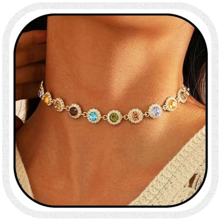 Unicra färgglada strass halsband choker kristall halsband gnistrande party halsband smycken för kvinnor, One Size, Metall, Ingen ädelsten